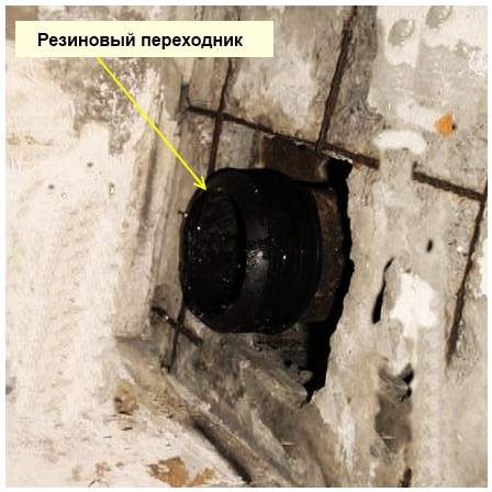 резиновый переходник поверх чугунной трубы